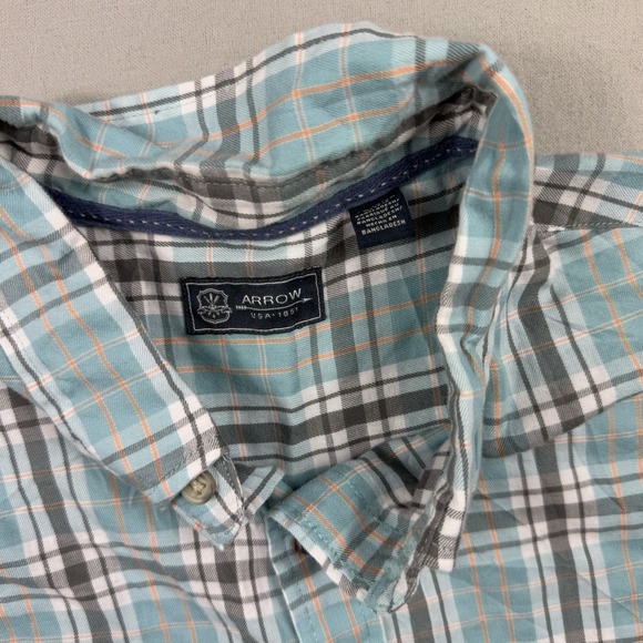 Arrow Blue Jeans Co. Plaids Long Sleeve Men' Shirt TEAL Orange XL Shirt - Picture 2 of 6